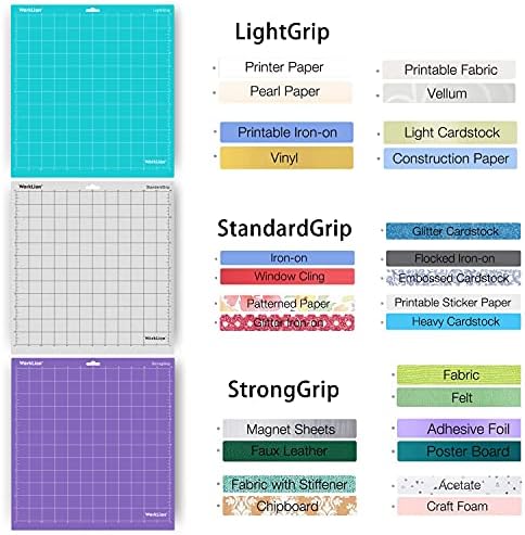 WORKLION Cutting-Mat 12x12 for Silhouette Cameo: (3 Mats - StandardGrip, LightGrip, StrongGrip) Variety Adhesive Sticky Durable Non-Slip Craft Replacement Mats for Silhouette Cameo 4/3/2/1