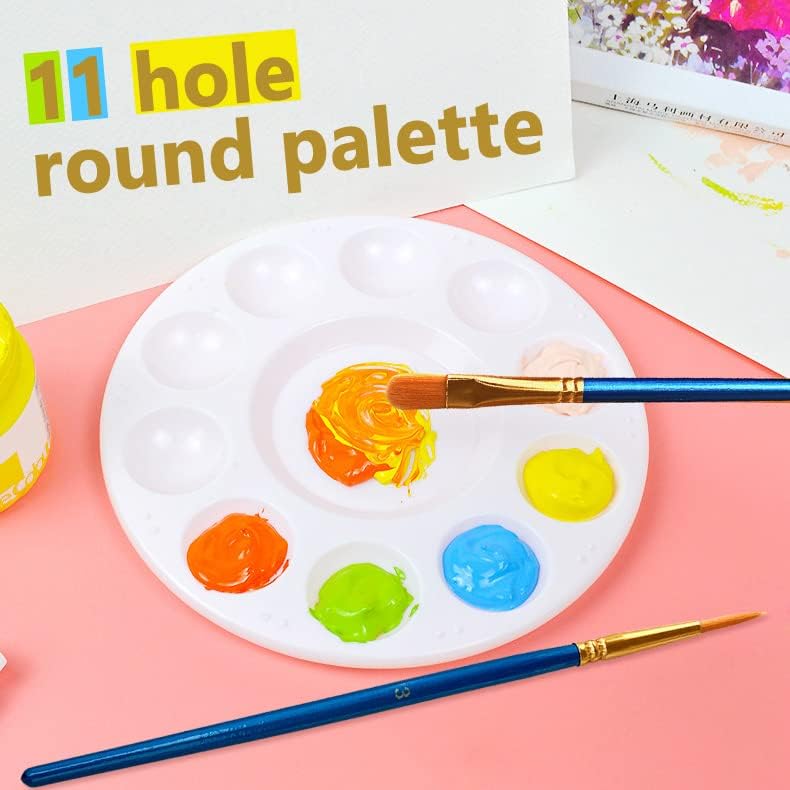 Paint Brushes Palette Set, 10pcs Nylon Hair Brushes and 1pcs Plastic Paint Palette, Combination Suitable for Oil, Acrylic and Watercolor