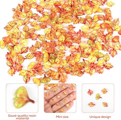 210pcs Mini Fall Leaves, 5 Styles Resin Funny Miniature Leaves for Crafts