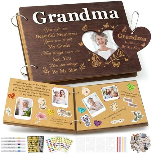CY2SIDE Grandma Memorial Gifts Photo Album – 110PCS In Loving Memory of Grandma Wooden Scrapbook Kit Sympathy Gift for Loss of Grandmother, Bereavement Grief Album for Mother’s Day & Grieving Family