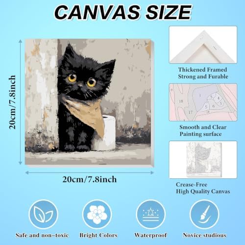 4 Pack Framed Black Cat Paint by Numbers Kits for Adults with Easel (8x8in)
