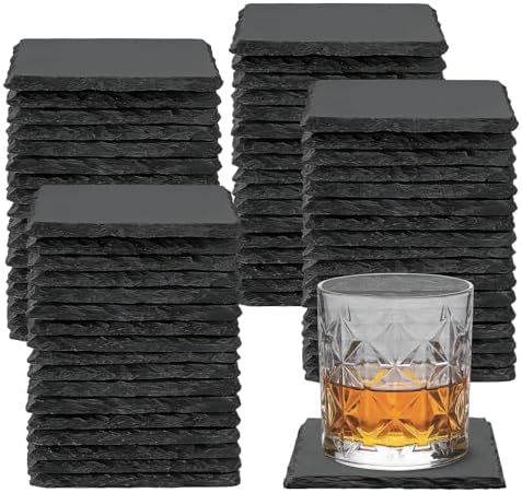 68 Pcs 4 Inch Square Black Slate Coasters Bulk for Laser Engraving