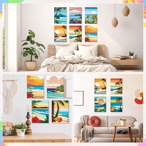 Humyoun 12 Pack 9 x 12 Inch Paint by Numbers Kit for Adults Beginners DIY Acrylic Oil Painting Paint by Number Kits Drawing Paintwork on Canvas Without Frame for Home Decor(Hawaiian Style)