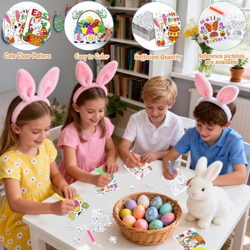 24 Pcs Easter Crafts Puzzle for Kids Ages 4-8, Easter Activities Arts DIY Jigsaw with Egg Bunny Basket Flower, Spring April Craft for Party Favors Gifts Christian Classroom Coloring Games Toy Bulk