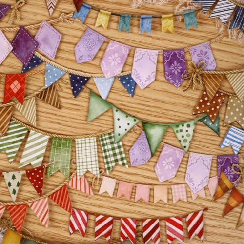 96 Pcs Color Flag Stickers, 6 Packs Garland Bunting Cardstock Kit