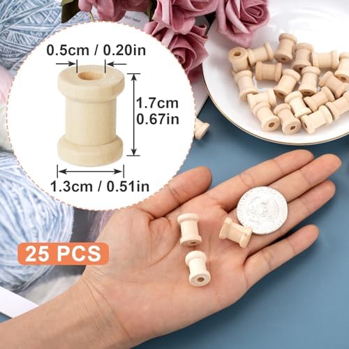 Pndeyo 25pcs Wooden Spools of Crafts, 0.51x0.67in, Beige