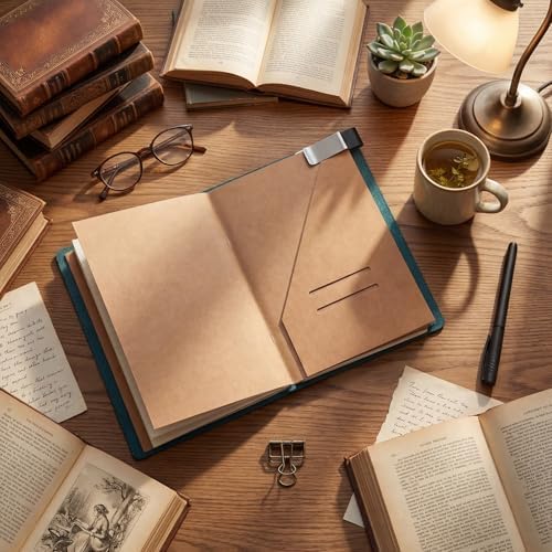 Thenshop Leather Travel Notebook 3 Inserts,Blue,A5 Size