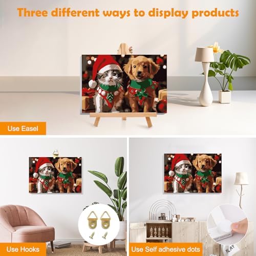 MOGTAA Christmas Paint by Numbers Kit for Adults Beginners with Frame, Cat and Dog Adult Paint by Number Kits on Canvas with Easel, Easy DIY Animal Oil Painting Kits for Home Decor, 8x12in