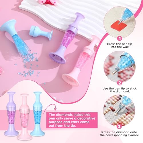 VILLCASE 3pcs Diamond Art Pens, Flower Pot Shaped Diamond Art Painting Tools, Manual Point Drill Pen Bead Dot Tools for DIY Mobile Phone Kits and Nail Accessories (Non-Automatic)