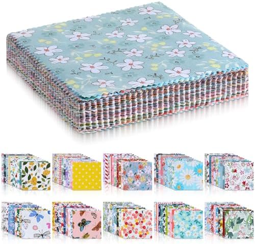 100 Pcs 5"x 5" Charm Packs for Quilting, Precut Multi-Color Printed Floral Fabric Squares Bundles Quilting Supplies, Spring Floral Color Scheme Printed Patchwork Supplies for Holiday DIY Sewing Craft