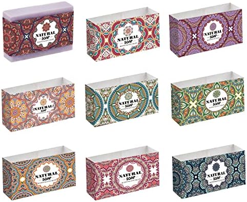 PH PandaHall 90pcs Soap Packaging Paper Mandela Floral, 9 Styles Soap Wrapper Soap Wrap Paper Tape Vertical Soap Paper Tag Soap Sleeves Covers for Homemade Soap Bar Packaging, 8.2 Inch Long