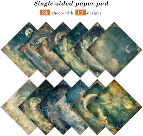 Moon Starry Sky Scrapbook Paper Pad - 24 Sheets 6x6 in Pattern Designed Decorative Decoupage Origami Folded Card Material for DIY Crafts Gift Wrapping Planners Junk Journal Supplies