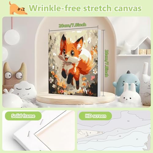 Reivworl Fox Paint by Numbers Kit for Kids with Frame 8×8 inch