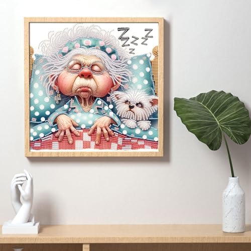 Diamond Painting Kits for Adults, Snoring Granny Pattern Design Special Shape Diamond Art Kits for Beginners, DIY Diamonds Paintings Art for Home Wall Decor Gift