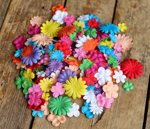 100 Pcs Handmade Mixed Flowers Mulberry Paper Flowers 18 mm - 1.5 Inch Scrapbooking Wedding DIY Craft Supplies Card. (Mixed 10 Coloes).