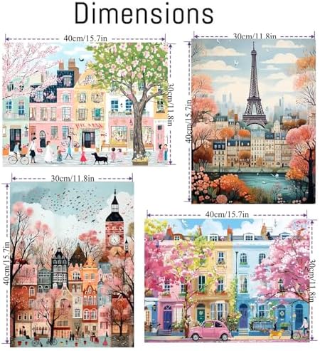 Clendo 4 Packs City Scene Paint by Numbers Kits for Adults, DIY Paris Street Adult Paint by Number Kits on Canvas, Easy Acrylic Painting Kits for Home Decor 12x16 Inch(Without Frame)