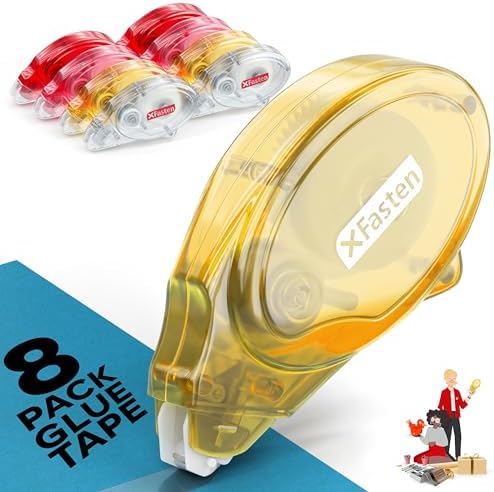 XFasten Double Sided Tape for Scrapbooking, 8mm x 30ft 8-Pack Multicolor Adhesive Tape Roller Runner, Jam-Free Craft Tape Ideal Scrapbook Album Kit