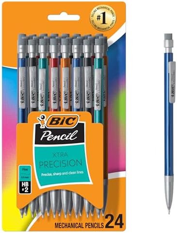 BIC Xtra-Precision Mechanical Pencils, Fine Point, 0.5mm, 24-Count Pack | Mechanical Drafting Pencil Set | Crisp, Precise Lines | Clean-Erasing Lead | Strong Core | Ideal for Drafting and Writing