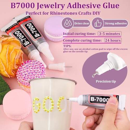 Resin Jelly Rhinestones for Crafting with B7000 Jewelry Glue, 2 Boxes Lemon Yellow AB Flatback Crystals with 3Pcs 10ml Glue, Bedazzling Non Hotfix Gems for DIY Tumblers Clothing Shoes Manicure