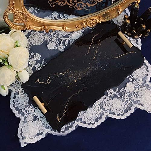 RESINWORLD Set of 2 Size 14‘‘ & 12'' XL Large Serving Tray Silicone Molds Epoxy Resin Geode Tray Mold with Gold & Silver Handles (Rectangle)