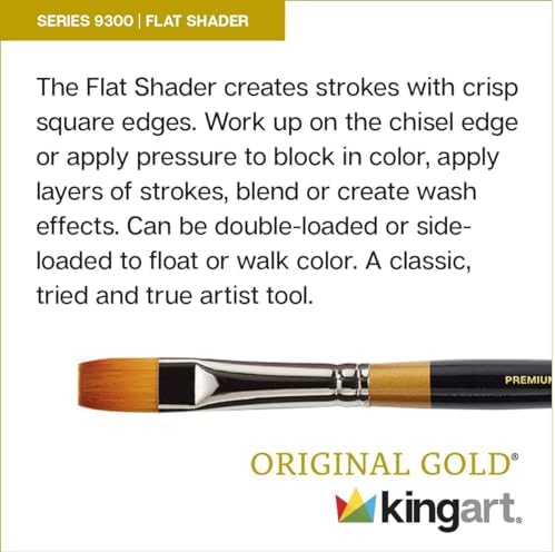 KINGART Premium Original Gold 9300-4 Flat Shader Series Artist Brush, Golden Taklon Synthetic Hair, Short Handle, for Acrylic, Watercolor, Oil and Gouache Painting, Size 4