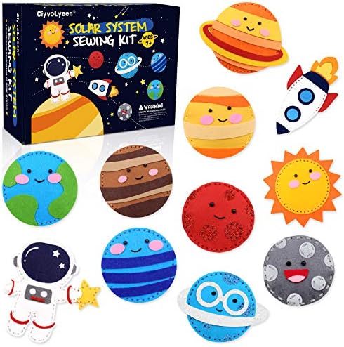 CiyvoLyeen Space Sewing Kit for Kids Solar System DIY Activity Kids Felt Craft Supplies for 7 8 9 10 11 12 Girls and Boys Educational Beginners Sewing Set of 11