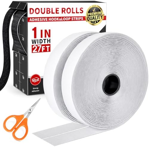 1 Inch x 27Ft Hook and Loop Strips with Adhesive, Double Sided Self Adhesive, Nylon Self Tape for Home Office School and Crafting