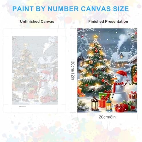 SENQAO Christmas Paint by Numbers for Adults Framed, Snowman Christmas Tree Adults' Paint-by-Number Kits, Adult Paint by Number Kits on Canvas,Acrylic Number Painting for Home Decor, 8x12in