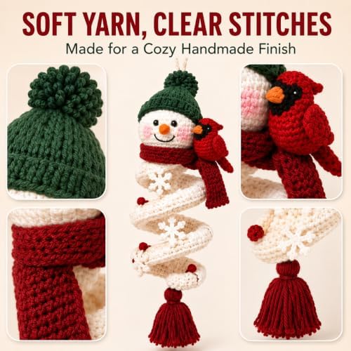 Crochet Snowman Spiral Ornament DIY Kit, Christmas Craft for Adults