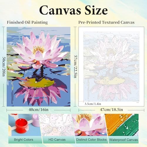 Paint by Numbers Kit for Adults, Lotus DIY Acrylic Painting Kit, 16x20 Inch