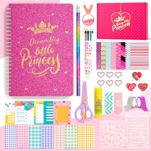 ADUSRIZ Princess DIY Journal Kit for Girls Gift for 8-12, 50 Pcs Scrapbook & Diary Supplies Set, Journaling Art Crafts Kit with Storage Case, Birthday Gifts for Teen Girls Craft Sets.