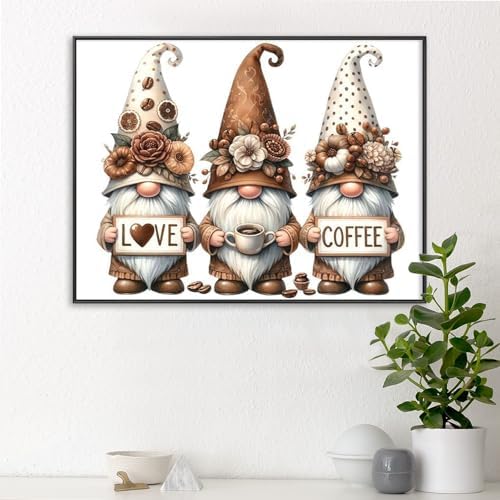 Yezavesu Gnome Diamond Art Kits for Adults Beginners 12x16 Inch | Coffee Lovers Diamond Painting Kit, DIY 5D Full Round Drill Gem Art, Stress Relief Craft Kits, Home Wall Decor Gift