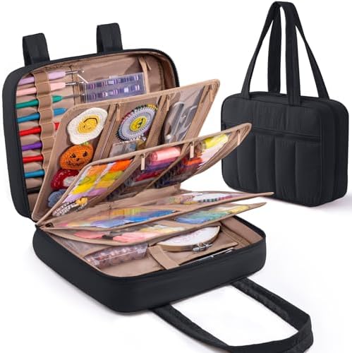 AMOIGEE Sewing Bag Organizer with 17 Clear Pockets and Tool Holders