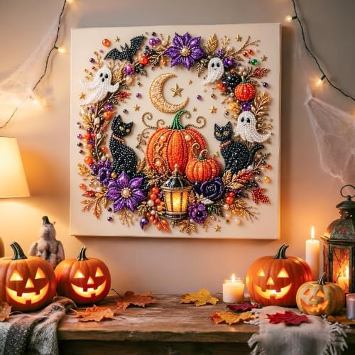 TLM Halloween Ghost Pearl Art DIY Kit, Spooky Cute 3D Diamond Painting Crafts for Adults, DIY Fall Home Decor Wall Art, Beginner DIY Seasonal Party Gift (Halloween Witch)
