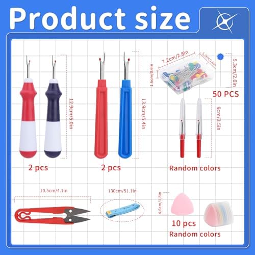 SOCNITC 68 Pcs Seam Ripper Tool Kit Stitch Rippers with Tailors Chalk
