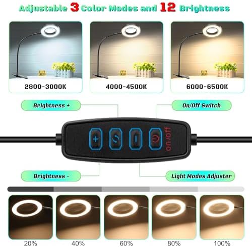 10X Magnifying Glass with Light and Stand,Hands Free Clip on Magnifier Lamp