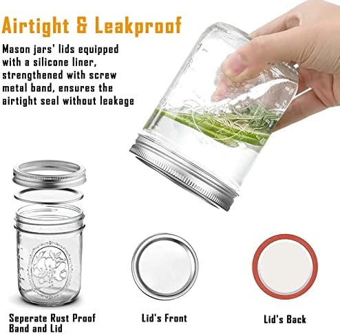 Miuyhji 16 oz Wide Mouth Glass Mason Jars with Lids, 6 Pack for Canning