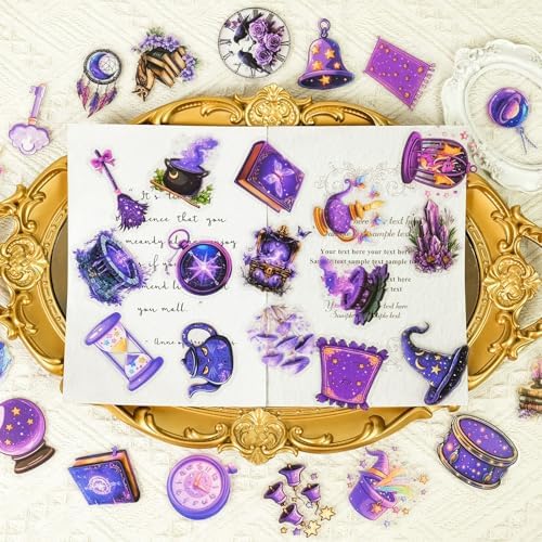 50 Pcs Magic Goth Stickers Waterproof Purple for Journals