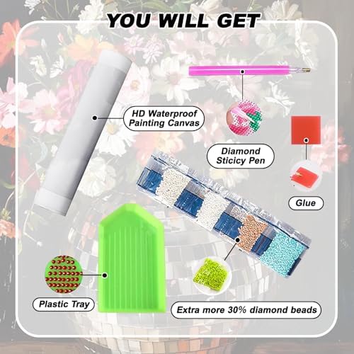 AIBOERL Diamond Art Kits for Adults,Disco Diamond Painting Wall Decor | Round Drill Flower Diamond Painting for Beginners DIY Rhinestone 5D Diamond dots(Gemstone Craft)Wall Art Gift 12x16IN