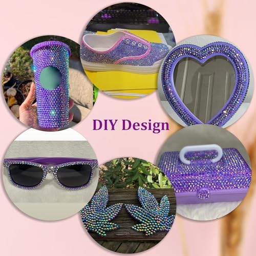 Resin Jelly Rhinestones for Crafting with B7000 Jewelry Glue, 2 Boxes Dark Purple AB Flatback Crystals with 2Pcs 10ml Glue, Bedazzling Non Hotfix Gems for DIY Tumblers Clothing Shoes Manicure