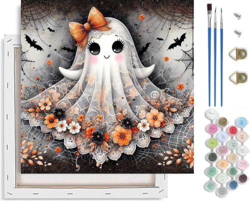 Ghost Paint by Numbers Kit for Adults Beginner with Framed 10x10 Inch
