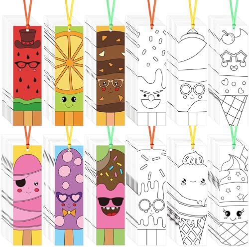 120Pcs Ice Cream Color Your Own Bookmarks - Summer Ice Cream Popsicle DIY Coloring Blank Bookmarks for School Classroom Rewards Reading Activity Gifts Crafts Birthday Party Favors Supplies