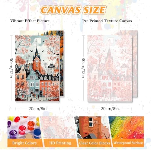 KEYIFA 2 Pack Paint by Numbers Kit, Stretched Canvas Boards for Painting for Adults, Crease-Free Acrylic Oil Painting for Students Beginner Favor Sip & Paint Party Supplies, Church + Castle (8x12in)