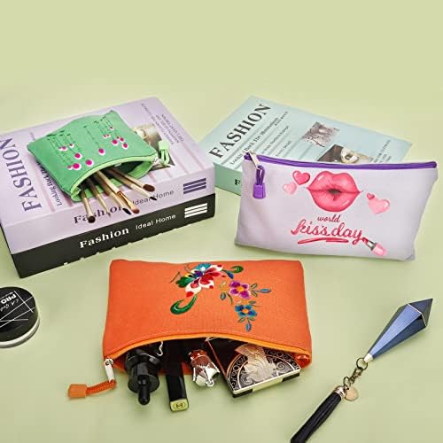 12 Pack DIY Craft Cotton Canvas Bag, Multi-Purpose Cosmetic Bag Makeup Pouches with Zipper Travel Toiletry Bag Pen Pencil Bag (Multicolor, L) (D003)