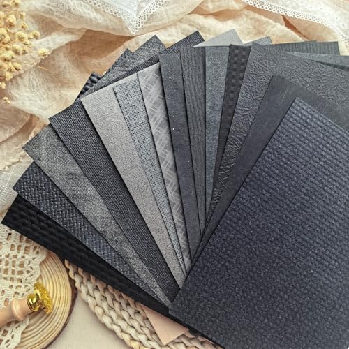 30 Sheets A5 Black & Gray Textured Scrapbook Paper & Mesh Fabric