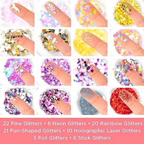 Horizon Group USA Assorted Glitter Pack - 90 Pieces, Fine, Neon, Shapes, Foil & More, Great For Resin, Arts & Crafts, DIY & School Supplies
