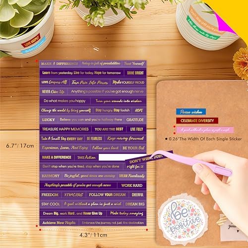 2398PCS Quote Stickers, Gold Foil Word Phrase Stickers for Junk Journal, Pre-Cut Motivational Inspirational Small Talk Labels for Scrapbook, DIY Craft Card Making (50 Sheets)