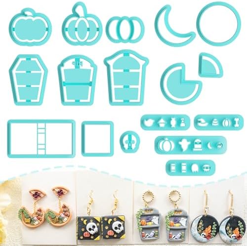 Tainsky Halloween Bookshelves Polymer Clay Cutters, 17 Shapes for Fall Bookcases Polymer Clay Cutters for Earrings