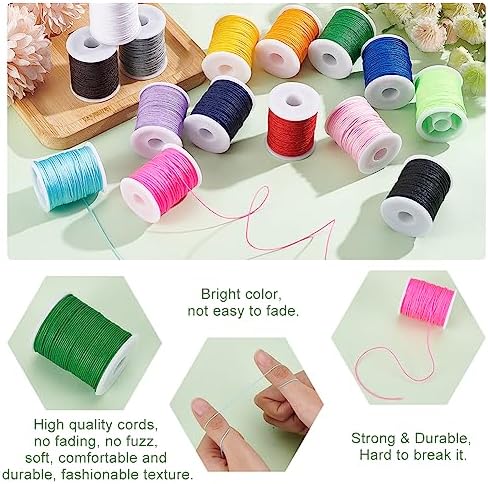PH PandaHall 150 Yards 0.8mm Nylon Beading String for Bracelet, 15 Colors Chinese Knotting Cord Nylon Bracelet Thread Kumihimo Macrame Thread Cord for Friendship Bracelets Necklace Macrame Wind Chime