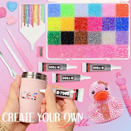 28000Pcs Color Rhinestones Bedazzling Kit, Dark Pink Resin Gems for Crafts